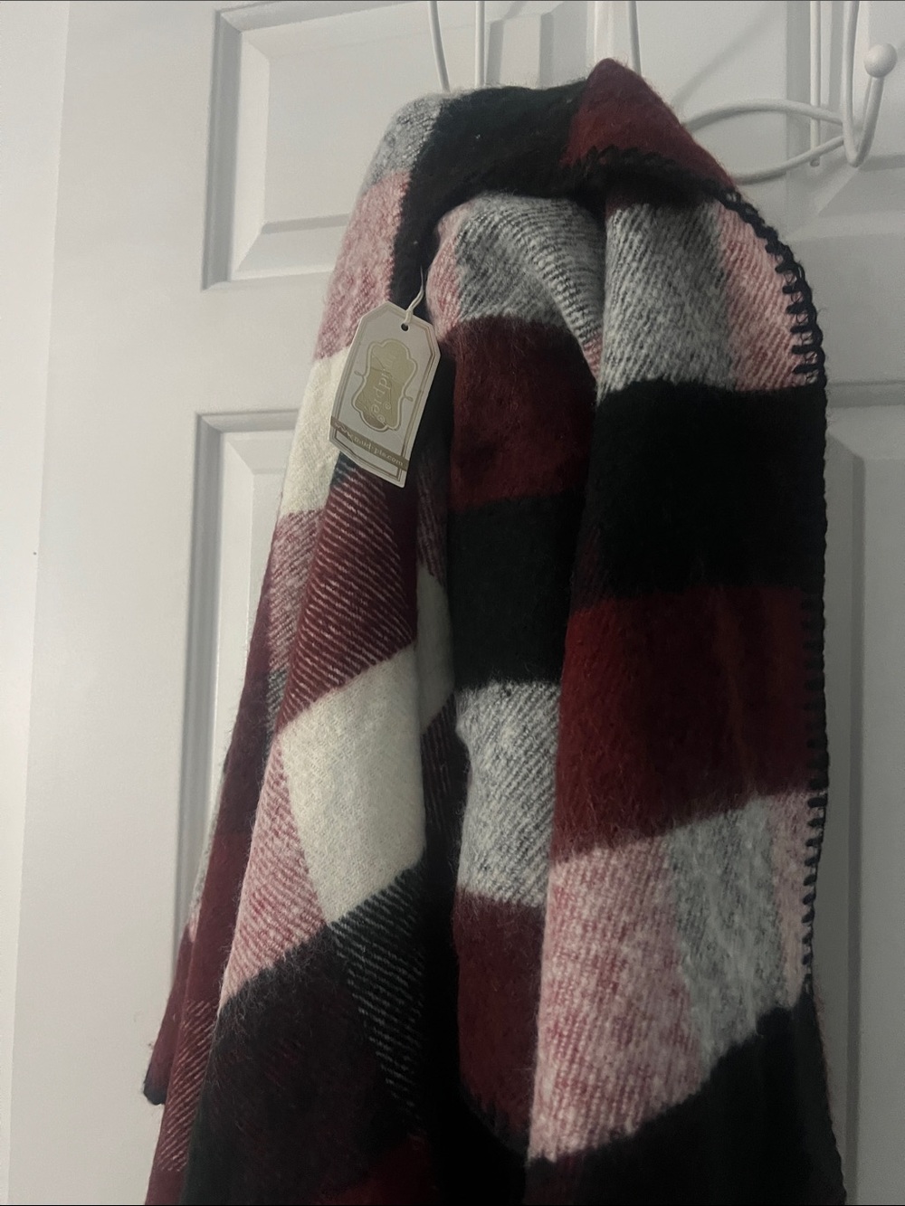 Mud pie brand  Burgundy Black White Plaid wrap